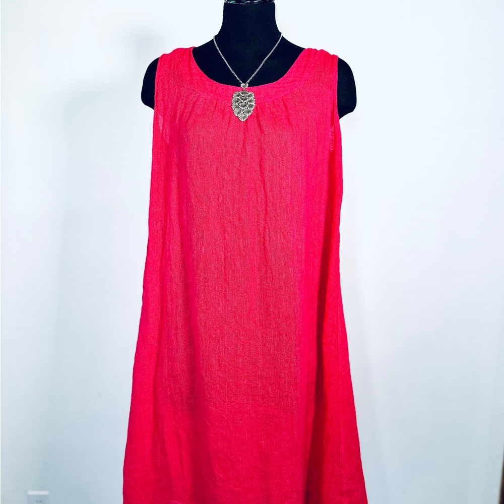 Flax 100% Linen Bright Pink Sleeveless Midi S/M